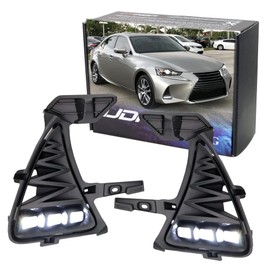 iJDMTOY JDM Tri-Projector Lens LED Fog Light Garnish Bezels Compatible with 2017-2020 Lexus is (IS200t IS250 IS300 IS350), Powered by 6500K White High Power LED Diodes