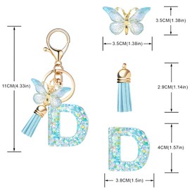 OKAICEN Fashion Alphabet Initial Letter Keychains for Women Butterfly Pendant Key Ring for Wallet Backpack bag charm('D')