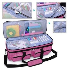 LUXJA Double-Layer Bag Compatible with Cricut Explore Air (Air2) and Maker, Carrying Bag Compatible with Cricut Die-Cut Machine and Supplies (Bag Only, Patent Design), Pink