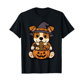 Spooky Jack Russell Terrier Pumpkin Japanese Ramen Noodles T-Shirt