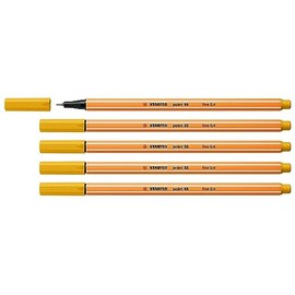 STABILO Pack of 5 Felt Tip Pens with Fine Point 88, Curry Yellow