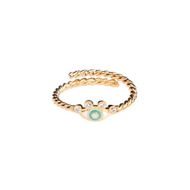 KARMA AND LUCK Basic Security - Gold Diamond Evil Eye Ring, 925 Sterling Silver, Size: 7 Adjustable