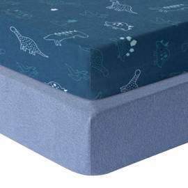 Dreamology Baby Cot Sheets,100% Cotton Jersey sheets, Soft and Breathable fitted cot sheets, Girls, Boys,cot Sheet 120x60 fitted, Crib sheet, Baby Mattress Sheet | Dino, Denim Blue