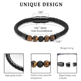 VCCWYQK Cremation Jewellery Lava Stone Urn Bracelet for Ashes for Women Men Chakra Healing Balancing Genuine Leather Memorial Bracelets, Stainless Steel, No gemstone