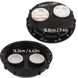 IBC Tank Lids Cover Water Tank Caps IBC Tote Lid Cap 6.5-Inch with 2" Plug Fine Thread for Chemical and Other Industries,275-330 Gallon Black Double Blind Cover (Black + White)