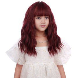 DUDUWIG Kids Wine Red Wig Child Short Wine Red Wavy Curly Wig with Bangs Synthetic Cosplay Hair Wig for kids Children