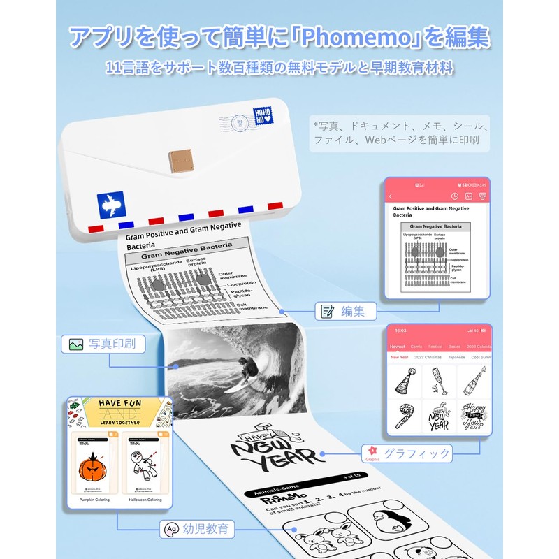 Phomemo M04AS Portable Thermal Printer, Smartphone Printer, Compatible with 15/53/80/110mm