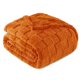 Exclusivo Mezcla Fleece Throw Blanket for Couch,Super Soft and Warm Lightweight Checkered Pattern Blankets for All Seasons, 127x152 CM, Burnt Orange Blanket