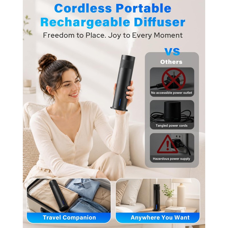Waterless Essential Oil Diffuser with App, Cordless Rechargeable Cold Air