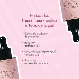 TEIA COSMETICOS Suero facial 2% Bakuchiol reduce arrugas y líneas de expresión, alternativa natural al retinol 15ml