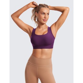 CRZ YOGA Womens Flex Sculpt Racerback Sports Bra - U Neck Medium Impact Padded Wireless Workout Gym Crop Top Plum Magenta Medium