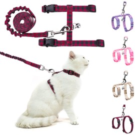 BEAUTYZOO Cat Harness and Leash Set Escape Proof for Walking, Kitten Soft Adjustable Vest Harnesses for Small Medium Large Cats, Easy Control Breathable Plaid Ribbon Nylon for Outdoor Indoor Use