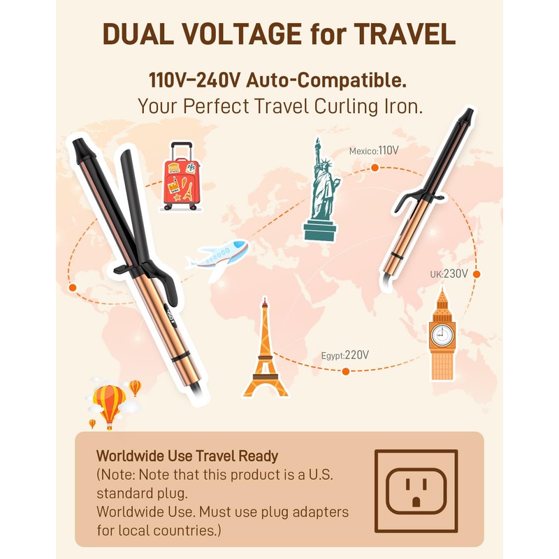MESCOMB 1 Inch Curling Iron for Long Hair - Dual