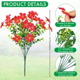 Besteek 16 Bundles Artificial Flowers for Outdoors Decoration Fake Silk Flowers UV Resistant Faux Plastic Plants for Spring Summer Garden Yard Porch Window Box Home Indoor Outdoor Decor, Red