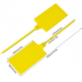 LeadSeals 100 Yellow Plastic Writable Shipping Tags - Large, Waterproof, Hanging Labels with One Permanent Marker Pen