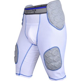 Exxact Sports Touchdown 5-Pad Youth Football Girdle - Football Padded Girdle with Cup Pocket, Boys Padded Compression Shorts (YM, White)