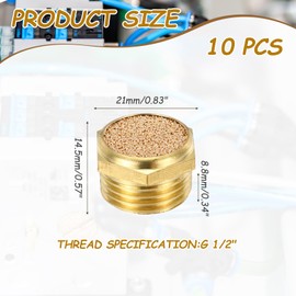 sourcing map 10PCS Pneumatic Exhaust Muffler, g 1/2" Thread Male Sintered Bronze Muffler Air Line Fittings for Pneumatic Tools and Industrial Machinery