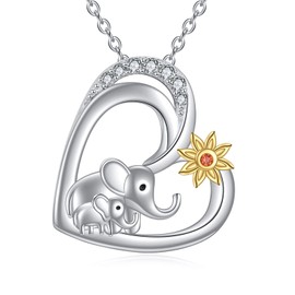 VONALA Elephant Necklace 925 Sterling Silver Mother Daughter Elephant Pendant Necklace With Sunflower Elephant Jewellery Gift for Mum Women Girls Mother's Day Gifts