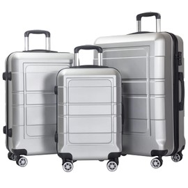 NIUTA 3 Piece Luggage Sets TSA Lock and 20"/24"/28"-Silver
