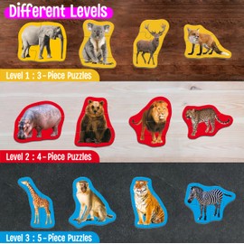 12 Pack Wild Animal Puzzles, 48 Pieces Step-by-Step Animal Jigsaws, Realistic Safari Animal Jigsaw Puzzles with Name Guide Early Learning for Beginner Preschool Toddlers 3+ Years Old