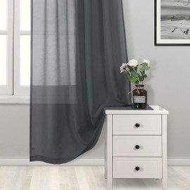 DWCN Sheer Curtains Grommet Top Voile Drapes for Living Room, Bedroom, Window Treatments Curtain Panels for Yard, Patio, Villa, Parlor, Set of 2, 52 Inches Wide x 63 Inches Long， Dark Grey