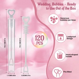 QUOTRE Soap Bubbles Wedding Pack, 120 Pieces Soap Bubbles Wedding Set, Mini Soap Bubbles, Wedding Bubbles, Empty Soap Bubble Tubes with Heart Handle (Contains No Liquid)