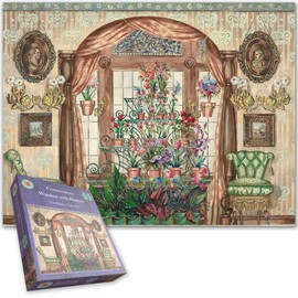 Conservatory Window with Flowers Jigsaw Puzzle – 1000 Pieces | Vibrant Nature Scene with Blooming Flowers, Sunlit Conservatory, and Golden Accents | Relaxing Puzzle for Adults Size 66 x 50 CM