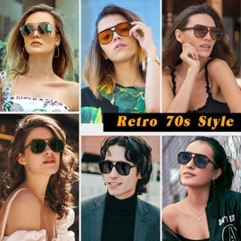 GQUEEN Retro Aviator Glasses Women Men 70s Polarised Sunglasses UV400, 2 black, grey and black yellow