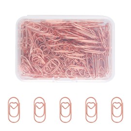 AIEX 210pcs 0.35x0.79inch Mini Paper Clips, Cute Love Heart Paper Clips Shapes Stainless Steel Metal Paper Clips Small Bookmarks for Sorting and Organizing Papers Office School Home Use (Rose Gold)