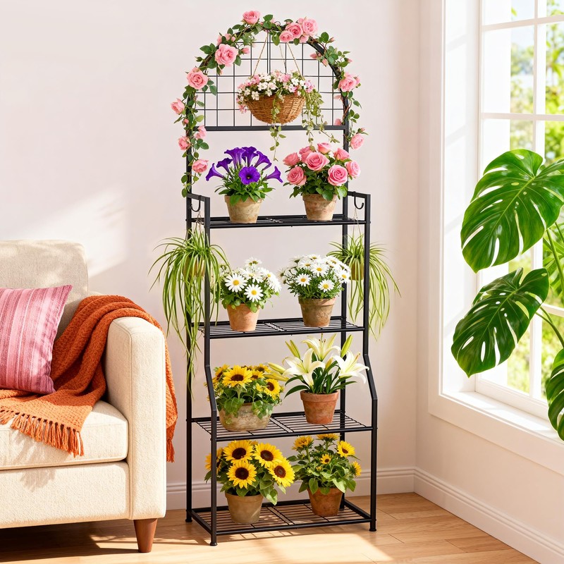 VGMiu 4 Tier Plant Stand Indoor Outdoor, Metal Plant Shelf
