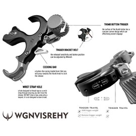 WGNVISREHY Bow Release for Compound Bow, Adjustable 3/4 Finger Thumb Release Aid with Wrist Strap & Wrench, Aluminum Alloy Archery Release Aid, Ambidextrous for Left & Right Hand, Hold up to 200lbs