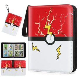 Card Binder 4 Pocket, Trading Card Holder Collector Album Fits 400 Cards with 50 Removable Sleeves Compatible with Pokemon Cards Game Sports Card Case Book With Zipper for Gifts Red
