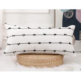 NUYECY Boho Long Lumbar Pillow Covers 14 x 26 Black,Classic Stripe Pattern Cotton Decorative Long Lumbar Pillow Case Cushion Cover Cushion Case for Sofa Couch Bed Livingroom Farmhouse,Modern Accent