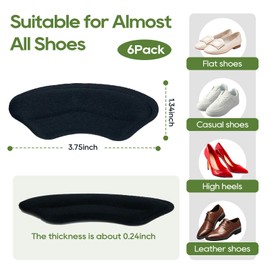 Heel Pads for Shoes, 3 Pairs Anti-Slip Heel Grips for Loose Shoes, Soft Cushions Inserts for Blisters, Filler Improved Shoe Fit and Comfort, Heels Liners for Flats, Heels, Boots (Black, 0.24in)