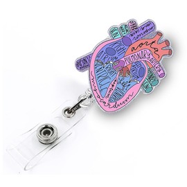 Cardiac Heart Anatomy Badge Reel Holder Retractable | Funny Badge Reel with Alligator Clip & 24” Durable Nylon Cord for Cardiology Nurse Nursing Student Cardiologist & Medical Assistant | Acrylic