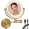 RECKODOR Brass Wall Mounted Makeup Mirror with Lights and Magnification,