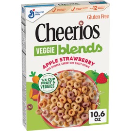 Cheerios Veggie Blends Breakfast Cereal, Apple Strawberry, Made with Fruits and Veggies, 10.6 oz