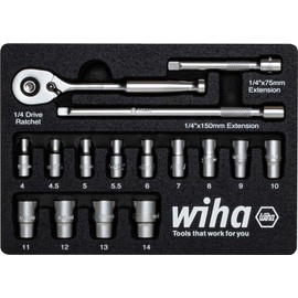 Wiha 333-91 17-Piece Metric 1/4-Inch Drive Socket Set Red (44683)