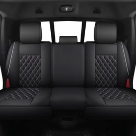 JOJOBAY Car Seat Covers for Dodge Ram,Fit 2009-2023 1500/2500/3500 HD Pick-up Truck,Crew,Regular,Quad,Mega Cab,Waterproof Synthetic Leather Seat Covers(Rear Seat Cover,Black-White)