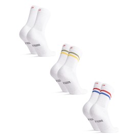 DANISH ENDURANCE 3 Pack Classic Tennis Crew Socks for Sports & Everyday, Trainer socks, Men & Women, White Multicolor (1x Green/Yellow Stripes, 1x Red/Blue Stripe, 1x White), 43-47