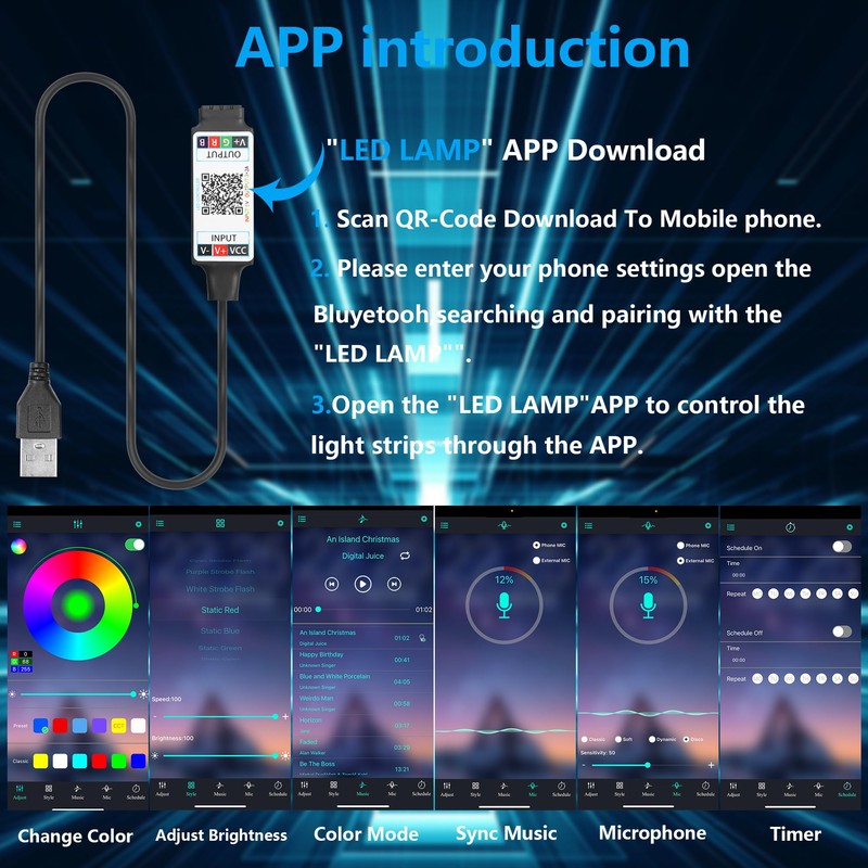 CERRXIAN Mini RGB Bluetooth Controller,USB 5V Bluetooth Led Light Controller,for