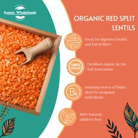 Sussex Wholefoods: Organic Red Split Lentils 500g - Protein-Packed, Quick-Cooking