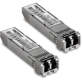 TRENDnet 2-Pack 10GBASE-SR SFP+ Multi Mode LC Modules, TEG-10GBSR/2, Supports Distances up to 300m (984 feet), Hot Pluggable Fiber SFP+ Transceiver, 850nm Wavelength, Lifetime Protection, Silver