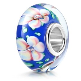 MATERIA by Matthias Wagner Bead Charm Blue Flowers for Bracelet 1010, Glass, Turquoise