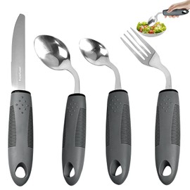 4-Piece Weighted Adaptive Utensils, Weighted Utensils for Hand Tremors 45°Angled Parkinsons Utensils, 3.5oz Built up Utensils for Adults Utensils for Parkinson, Disabled, Elderly, Right-Handed