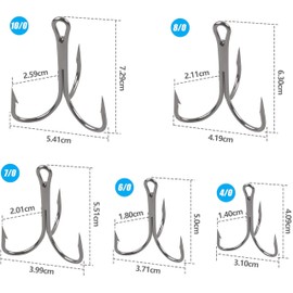 SHADDOCK Triple Hooks Treble Hooks Round Lure 3 Needle Big Fish Hooks 4/0 to 10/0 20 Pcs Silver (20 Pieces 7/0#)