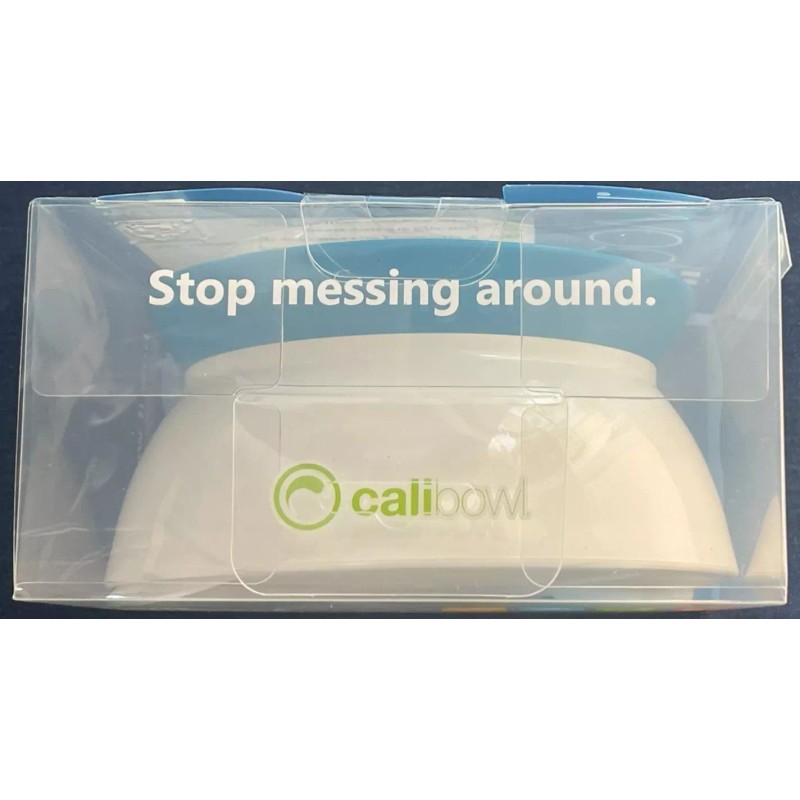 Calibowl Non-Spill Toddler Suction-Base Bowl with Lid, 12-Ounce White/Blue