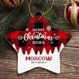 Merry Christmas Moscow Ornament Moscow ID Christmas Ornament 2024 Gift Family Friend Hometown Souvenir Housewarming Keepsake Star Ornament Tree 3" White