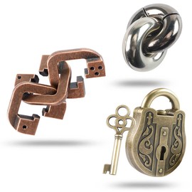 MHY 3 Pieces Large Size Brain Teaser Puzzles,Metal Cast Puzzle Game Toys，3D Highly Difficult Adult Puzzles，IQ Educational Box for Teens…