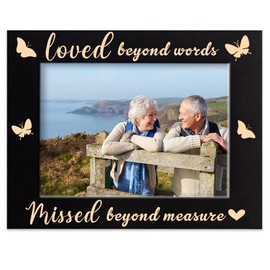 XJF Memorial Father Mother Engraved Picture Frame - Loved Beyond Words Missed Beyond Measure, Sympathy Loss of Father Gift, Remembrance Mother Gift